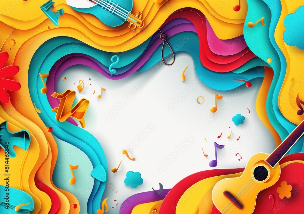 Vibrant Abstract Paper Cut Art with Musical Instruments and Flowing Colors - Generative AI Vibrant Abstract Paper Cut Art with Musical Instruments and Flowing Colors - Generative AI