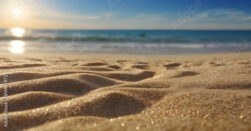 beautiful sandy beach with blue ocean wave background. summer backdrop