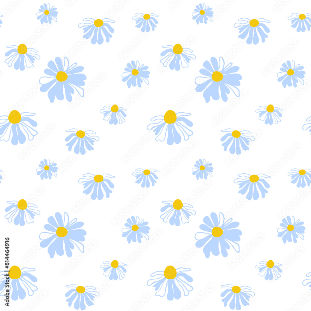 Obraz premium Spring seamless pattern rows of cute meadow daisies white Summer template Blooming wildflower ditsy ornament wrapping fabric wallpaper textile mosaic vector