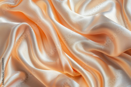 A high-resolution image showcasing the luxurious texture of glossy, wrinkled silk fabric with a delicate peach fuzz hue, perfect for backgrounds or design elements 