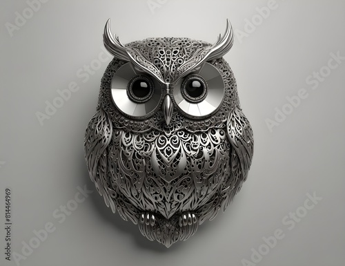 silver brooch owl isolated on white Generative AI. photo