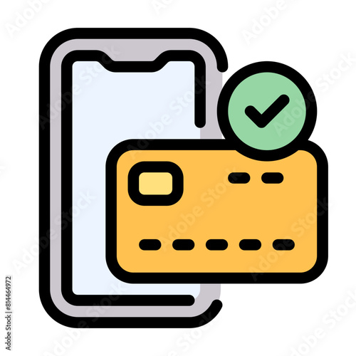 Mobile Payment Icon With Line Flat Color Style