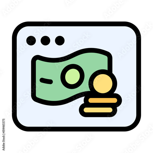 Web Bank Icon With Line Flat Color Style
