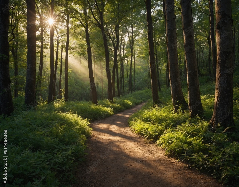 Experience the magic of a countryside forest path illuminated by dappled sunlight. Experience the magic of a countryside forest path illuminated by dappled sunlight.
