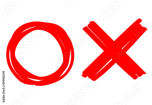 手書きの太いまるばつ　赤　ブラシ　筆