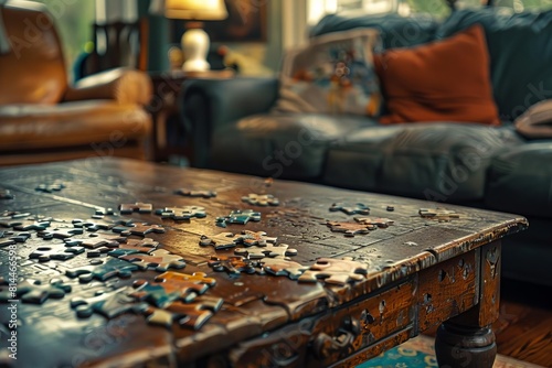 A halffinished puzzle on the coffee table lies abandoned, a reminder of the interrupted family activity