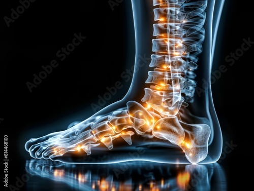 3D illustration of human foot bones.