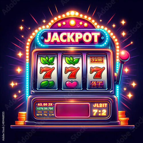 Jackpot slots icons, slot sign machine, night Vegas. Vector illustration photo