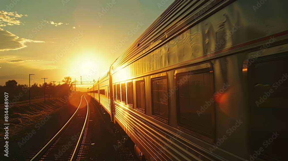 Naklejka premium Cross-Country Travel: From coast to coast, the train crisscrosses vast expanses of land, providing travelers with a convenient and comfortable means of cross-country transportation