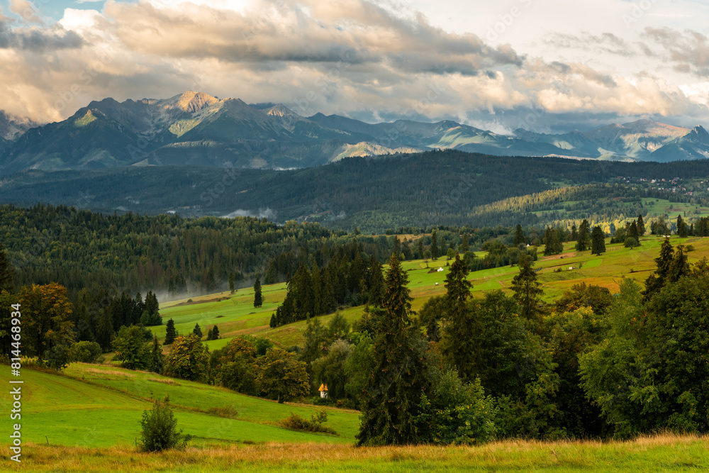 Panoramic view on High Tatras in Lapszanka, Podhale region of Poland Panoramic view on High Tatras in Lapszanka, Podhale region of Poland