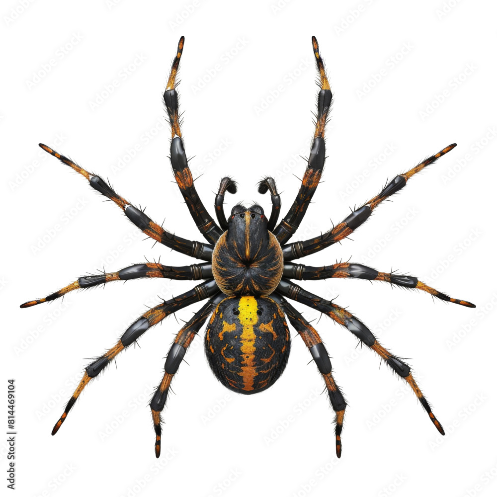 Vivid macro image of a spider, highlighted with yellow and orange markings transparent background, PNG Vivid macro image of a spider, highlighted with yellow and orange markings transparent background, PNG