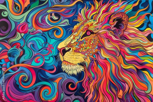 psychedelic animal with a lot of colours psych lion photo