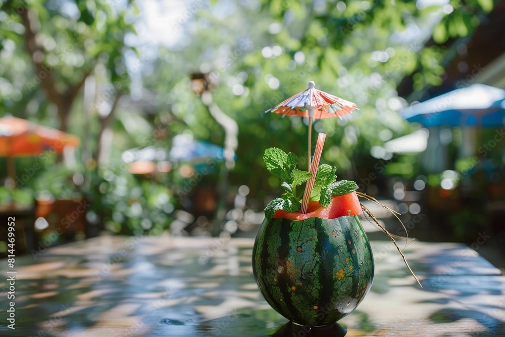 Cooling Watermelon Smoothie in a Tropical Paradise