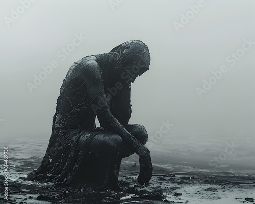 A Solitary Figure Gripped by Profound Grief and Anguish Embodying the Depths of Human Emotion