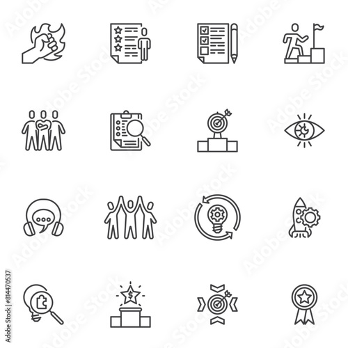 Productivity and efficiency line icons set