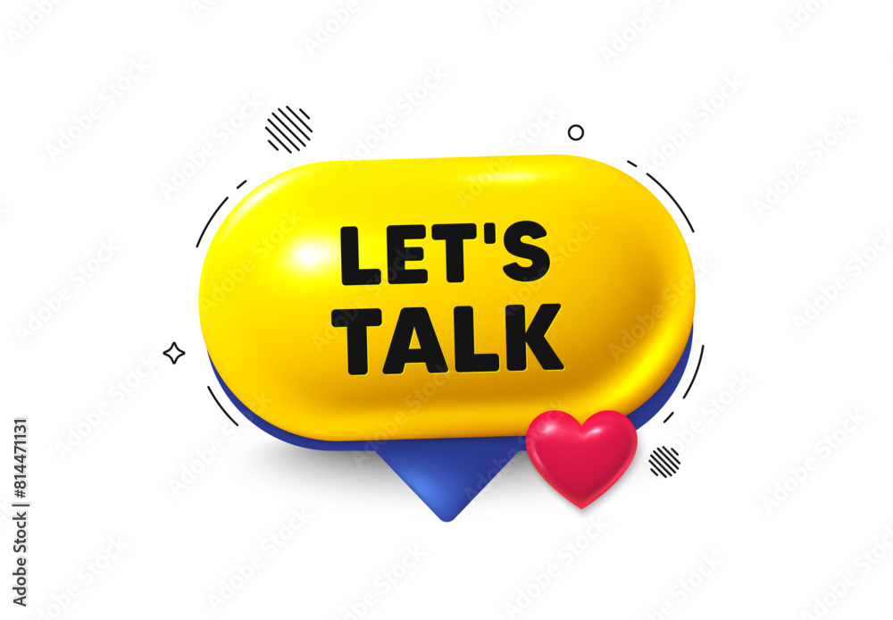 Offer speech bubble 3d icon. Lets talk tag. Connect offer sign ...