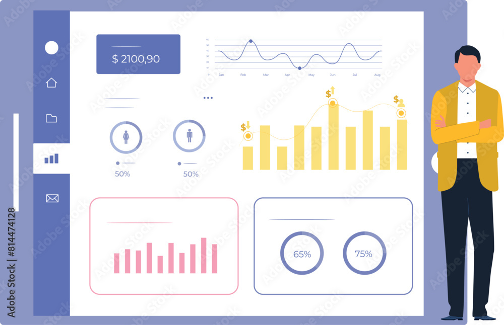 Boy looking at business graph.