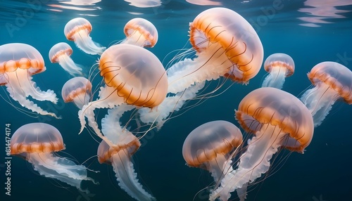 A school of jellyfish pulsating gently in the unde