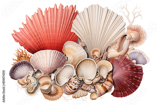 seashells in different colors and shapes. The shells are arranged in a visually pleasing way and appear to be photographed  photo