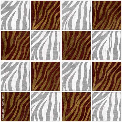 Seamless grid zebra and mosaic pattern colorful colorful of wood wood closeup.  