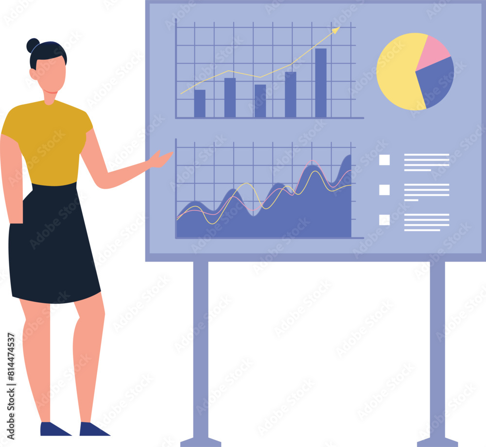 Girl showing chart graph board. Girl showing chart graph board.