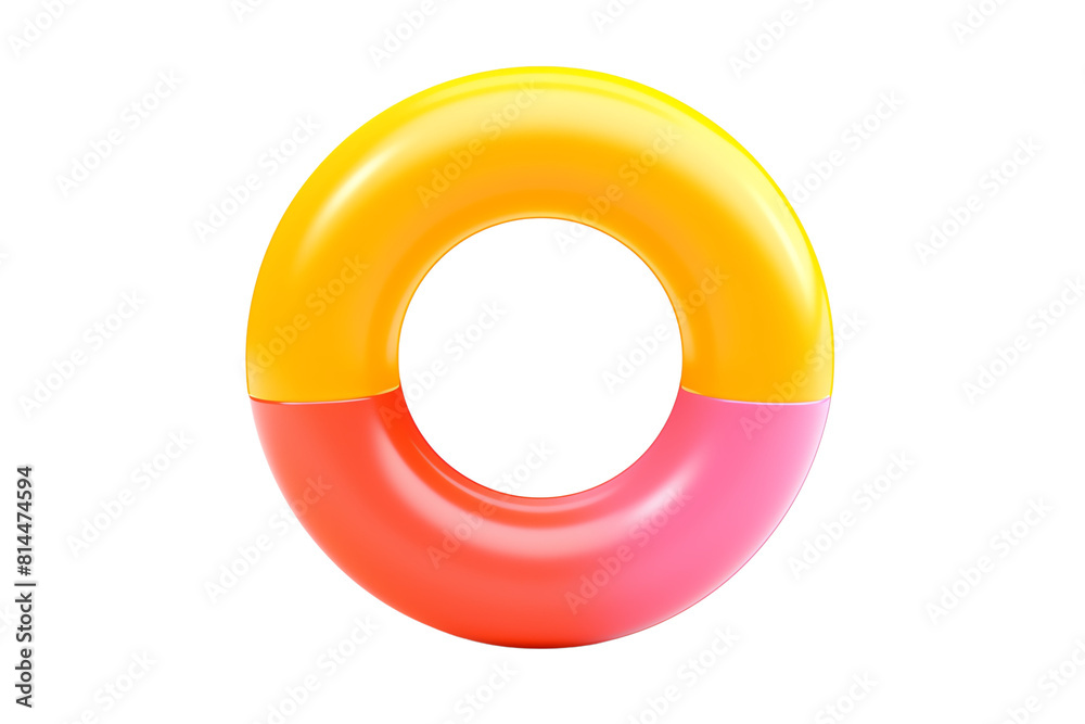 3D rendering of an inflatable ring. The ring is made of two colors, yellow and pink. It is isolated on a transparent background. 3D rendering of an inflatable ring. The ring is made of two colors, yellow and pink. It is isolated on a transparent background.