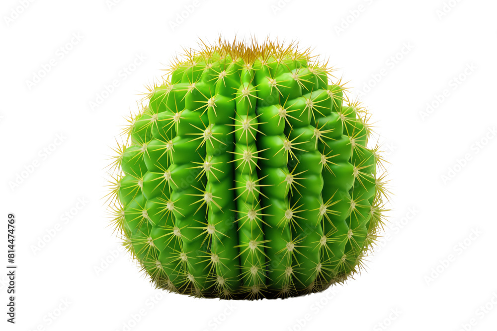 A small, round cactus with green spikes. A small, round cactus with green spikes.