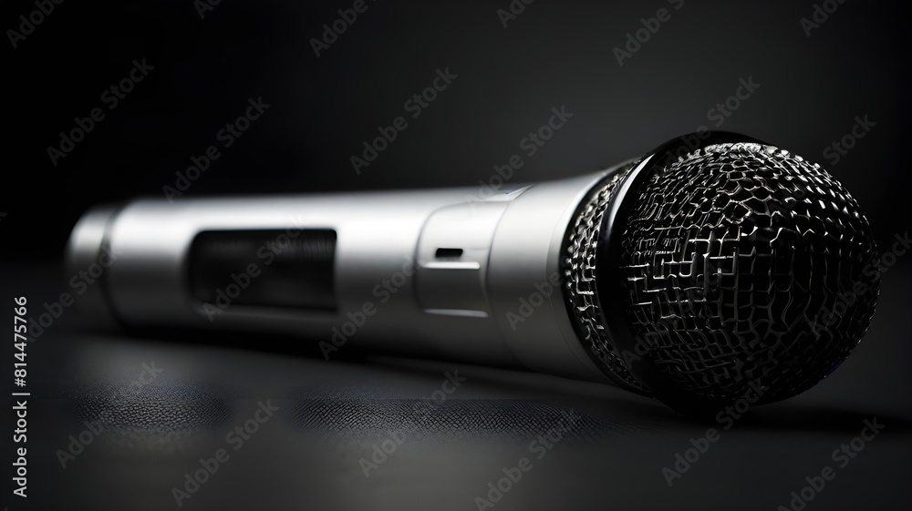 A sleek, silver microphone against a black background A sleek, silver microphone against a black background