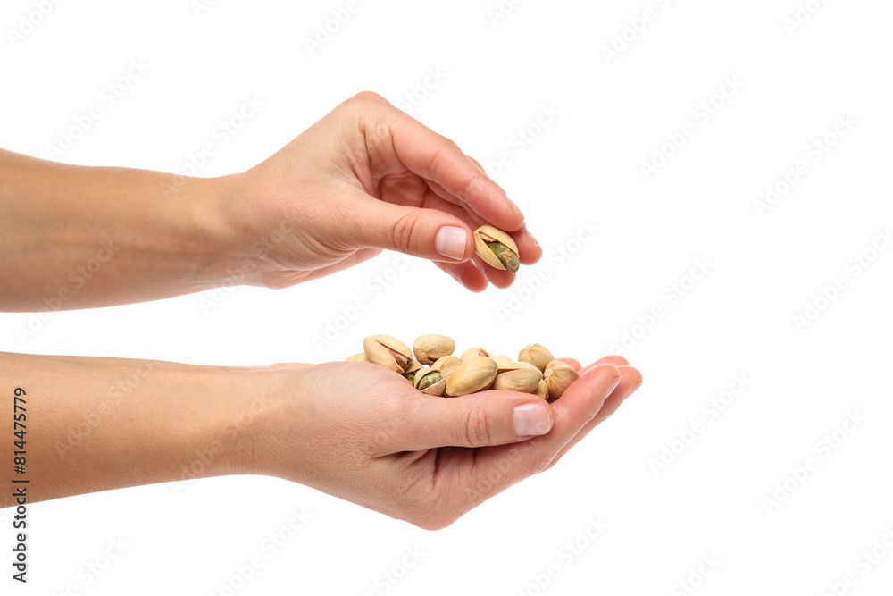PNG, pistachios in hands, isolated on white background. PNG, pistachios in hands, isolated on white background.