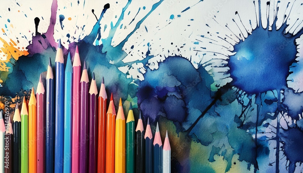 Obraz premium Colorful Expression: Dripping and Splashing Watercolor Pencils