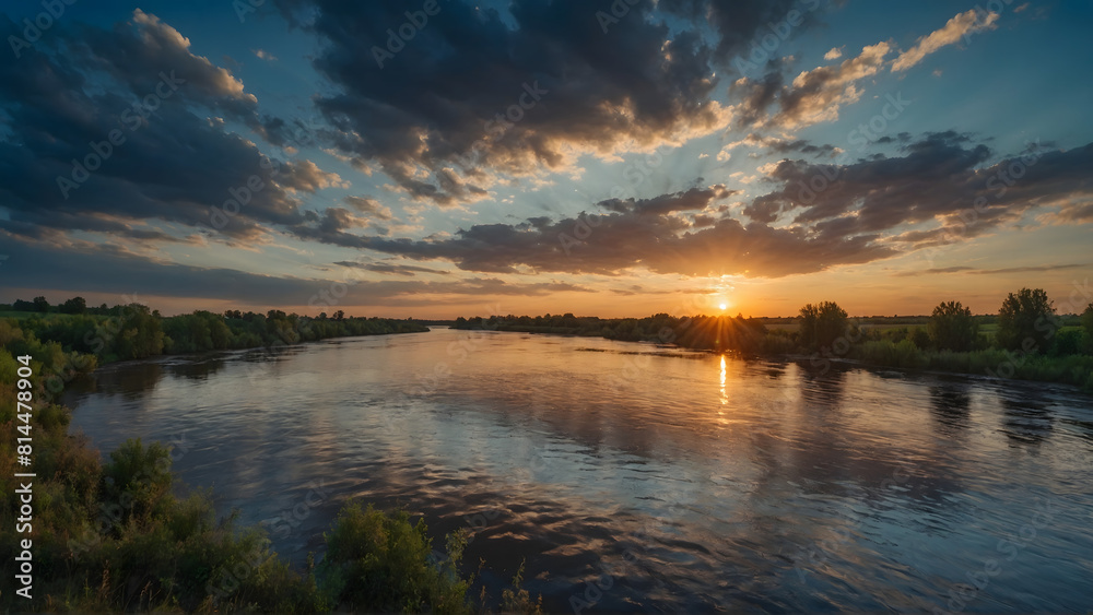 Obraz premium beautiful sunset over the river