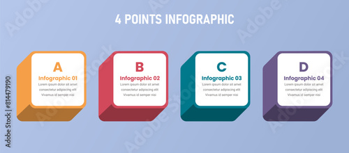 4 point stage or step infographic template with 3d square box on horizontal direction for slide presentation