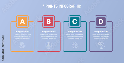 4 point stage or step infographic template with outline box and big header badge for slide presentation