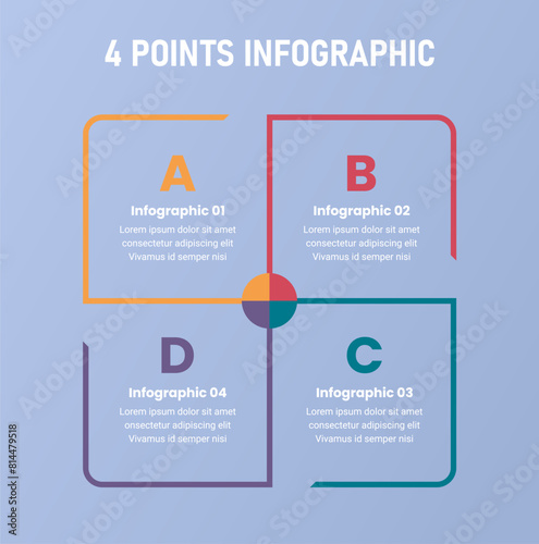 4 point stage or step infographic template with outline square cycle circular for slide presentation