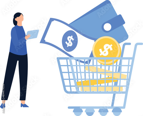A girl is standing next to a shopping trolley.