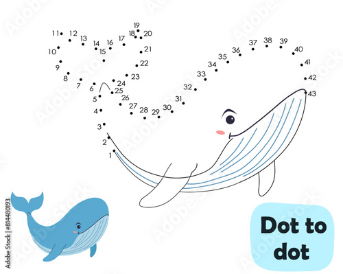 Connect the dots and color, whale isolated on white background