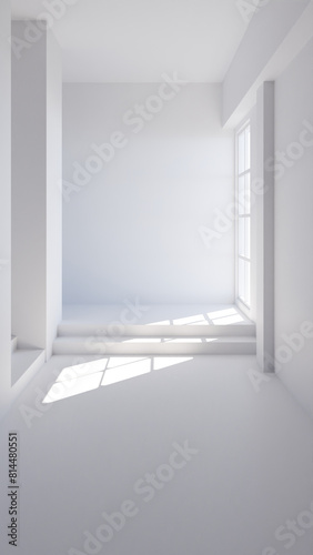 Hallway interior scene with wooden stairs and window light premium photo 3d render © RobertRestuPambudi