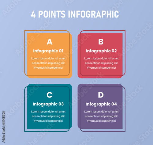 4 point stage or step infographic template with box on center cycle with outline accessories for slide presentation