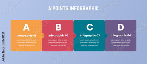 4 point stage or step infographic template with horizontal box and small arrow for slide presentation