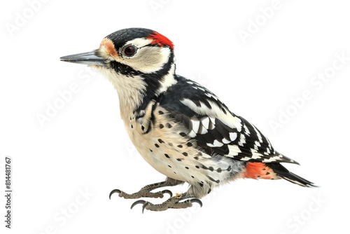 Small Woodpecker Standing on White Background