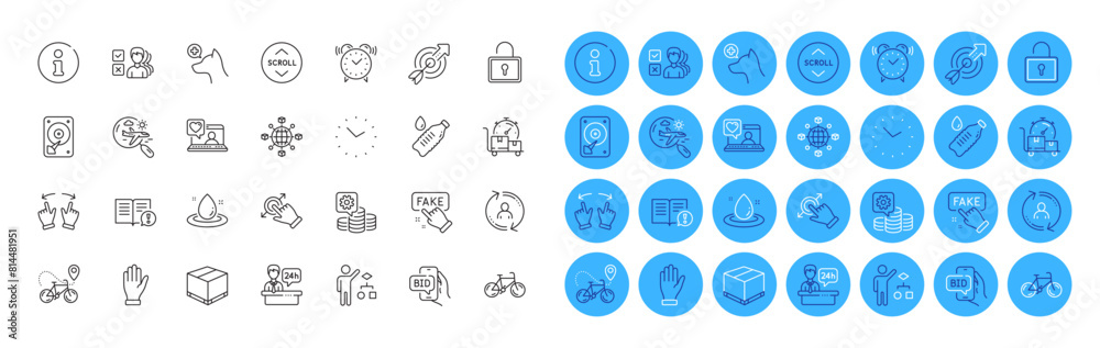 Delivery box, Touchscreen gesture and Water bottle line icons pack. Making money, Friends chat, Scroll down web icon. Search flight, Veterinary clinic, Fake information pictogram. Facts. Vector Delivery box, Touchscreen gesture and Water bottle line icons pack. Making money, Friends chat, Scroll down web icon. Search flight, Veterinary clinic, Fake information pictogram. Facts. Vector