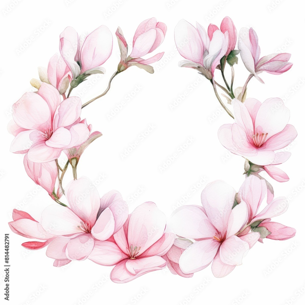 cyclamen themed frame or border for photos and text. delicate pink and white blooms. watercolor illustration, flowers frame, botanical border, pink and white blooms.