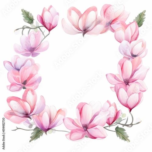 cyclamen themed frame or border for photos and text. delicate pink and white blooms. watercolor illustration  flowers frame  botanical border  pink and white blooms.