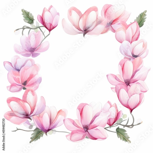 cyclamen themed frame or border for photos and text. delicate pink and white blooms. watercolor illustration, flowers frame, botanical border, pink and white blooms.