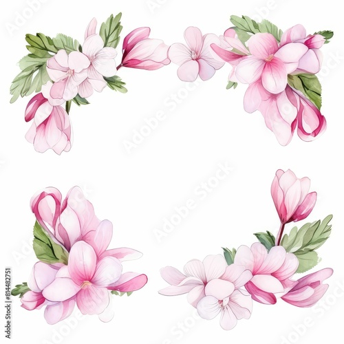 cyclamen themed frame or border for photos and text. delicate pink and white blooms. watercolor illustration  flowers frame  botanical border  pink and white blooms.