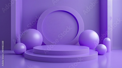 Purple podium with geometric shapes.