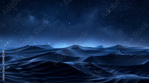 The dark blue ocean under the starry night sky.