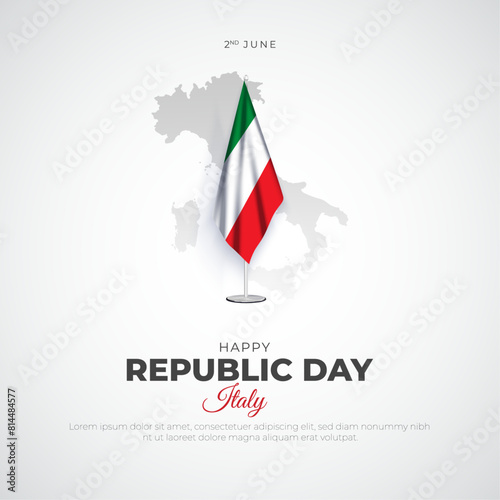 Happy Italy Republic Day Post and Greeting Card. Republic Day of Italy Celebration with Italy Flag and Text Vector Illustration
