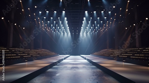 Fashion runway bright lights dark background