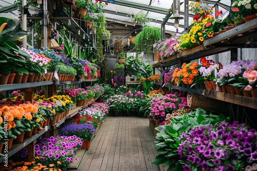 A thriving horticulture business showcasing a lush greenhouse filled with a variety of vibrant garden flower plants in full bloom, indicating growth and cultivation   © Tohamina